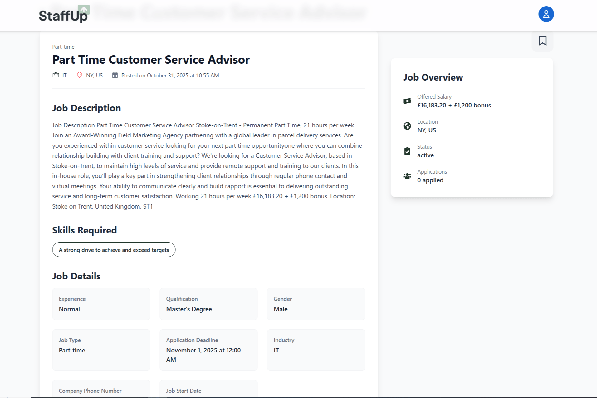 StaffUp - Job Details View